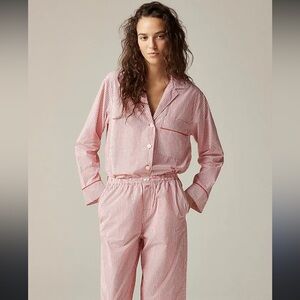 J Crew Pajama pant set in striped cotton poplin, Candy Apple, size small